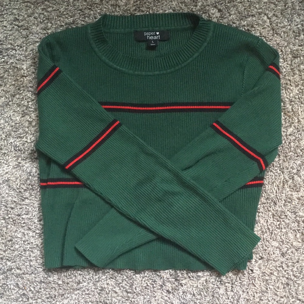 Green, red, and black long sleeve shirt